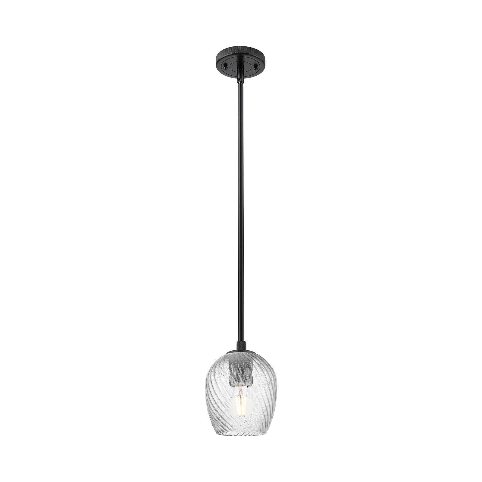 Innovations Salina 5.75in 1-Light Pendant | Industrial Matte Black and Clear Spiral Fluted Glass | Kitchen Island & Dining | Model 434-1S-BK-G292