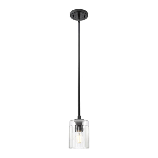 Innovations Hadley 4.5in 1-Light Pendant | Industrial Matte Black and Clear Glass | Kitchen Island & Dining Room | Model 434-1S-BK-G342