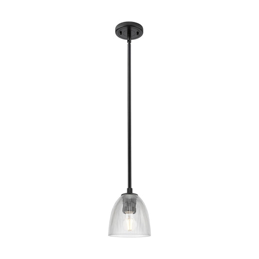 Innovations Castile 6in 1-Light Pendant | Industrial Matte Black and Clear Glass | Kitchen Island & Dining Room | Model 434-1S-BK-G382