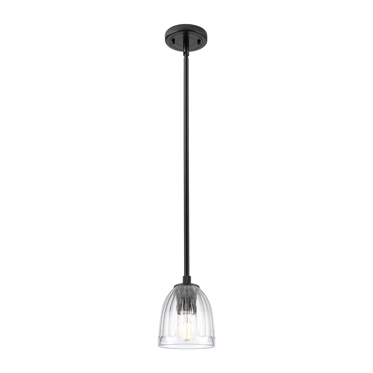 Innovations Brookfield 6in 1-Light Pendant | Industrial Matte Black and Clear Glass | Kitchen Island & Dining Room | Model 434-1S-BK-G442