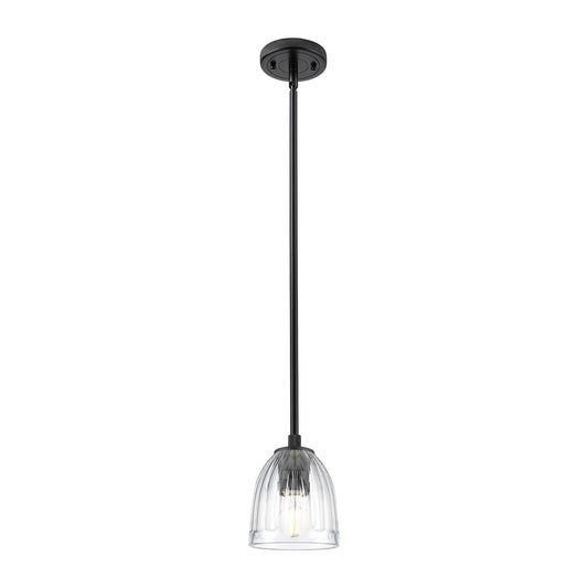 Innovations Brookfield 6in 1-Light Pendant | Industrial Matte Black and Clear Glass | Kitchen Island & Dining Room | Model 434-1S-BK-G442