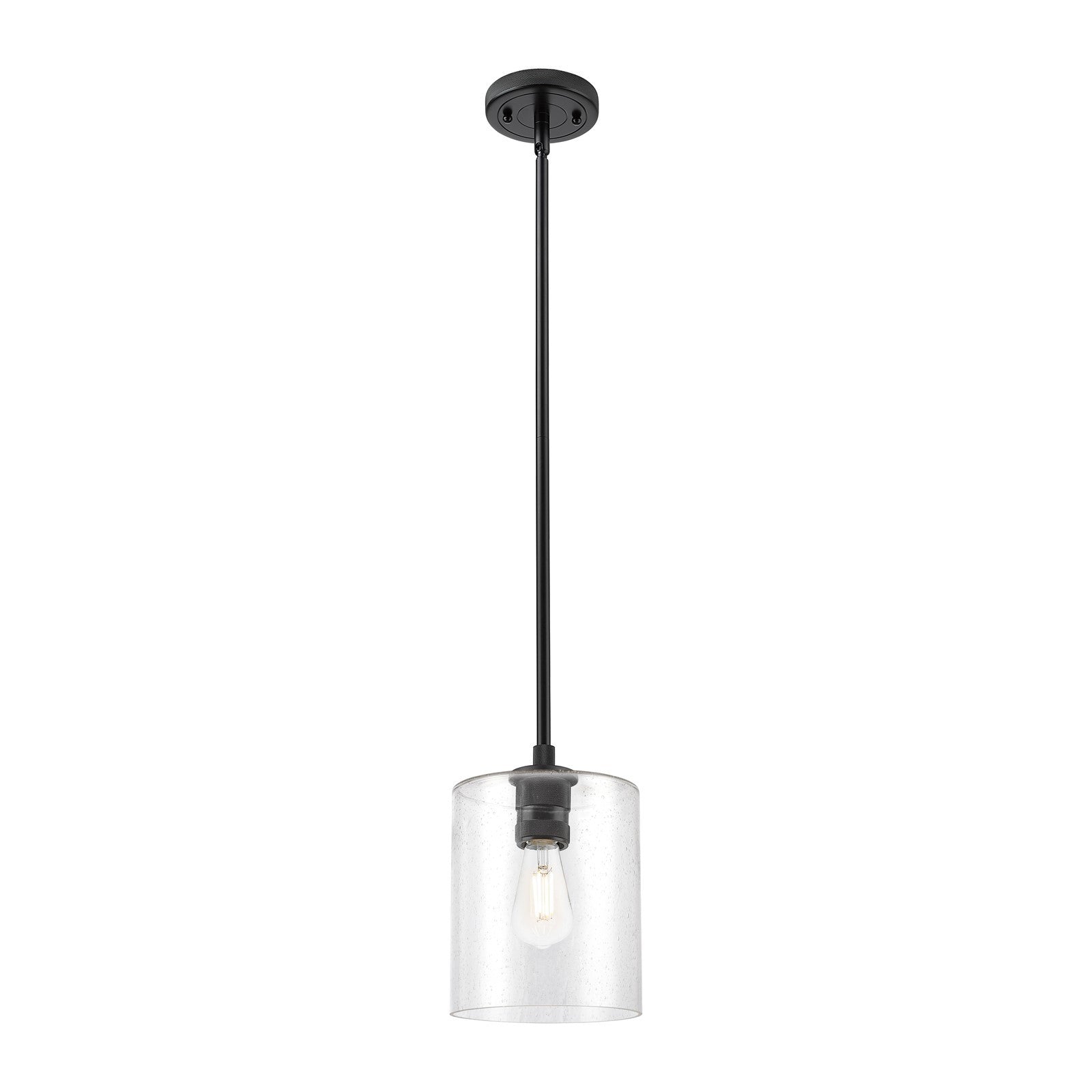 Innovations Paladin 7in 1-Light Pendant | Industrial Matte Black and Seedy Glass | Kitchen Island & Dining Room | Model 434-1S-BK-G4424-7