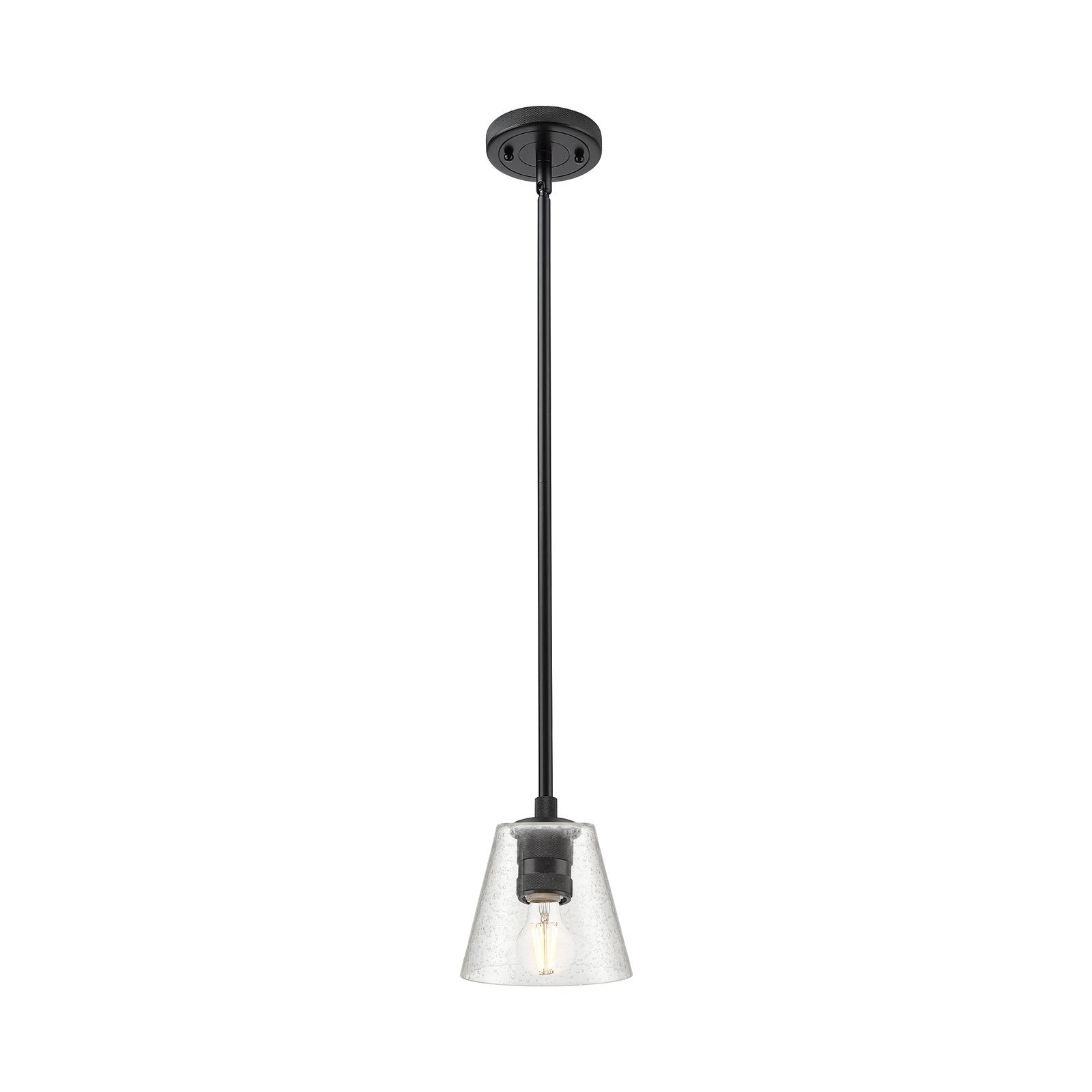Innovations Caton 6in 1-Light Pendant | Industrial Matte Black and Frosted Glass | Kitchen Island & Dining Room | Model 434-1S-BK-G454