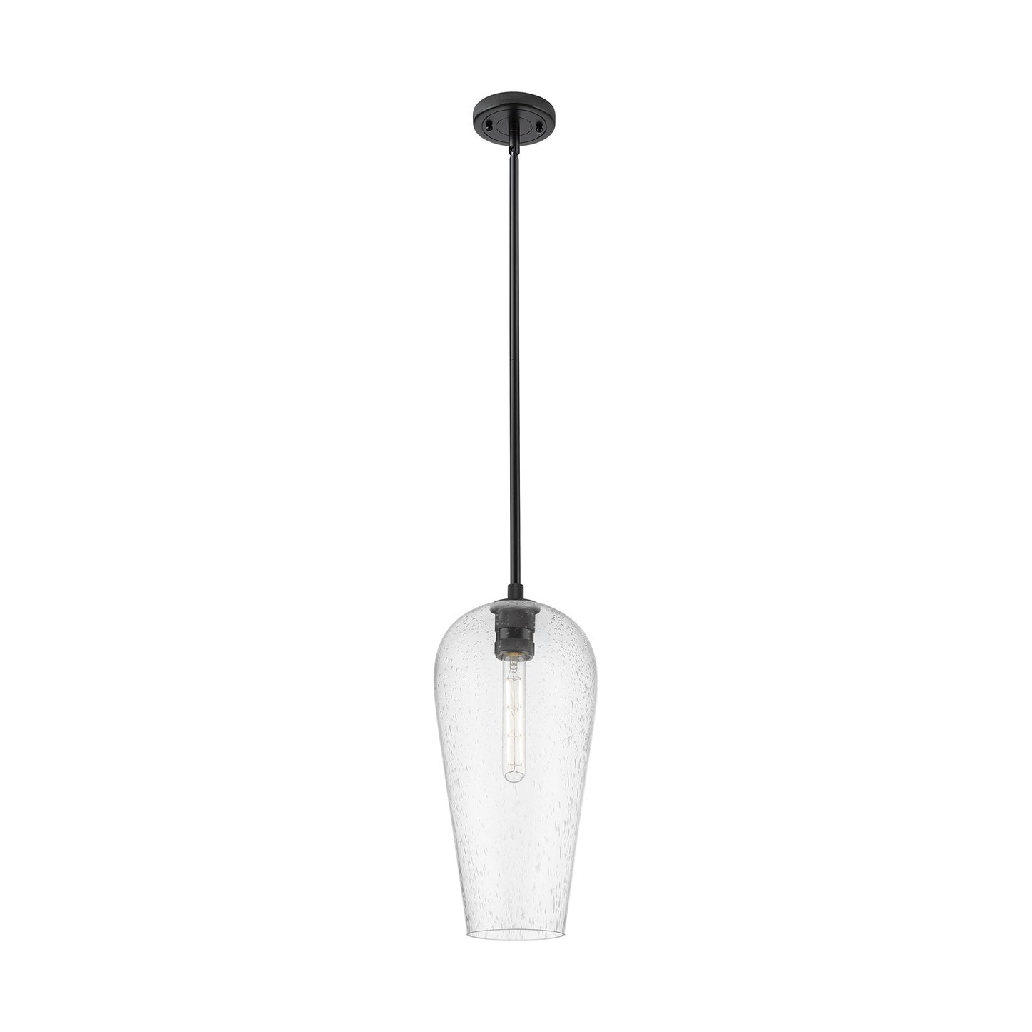 Innovations Chelsea 8in 1-Light Pendant | Industrial Matte Black and Seedy Glass | Kitchen Island & Dining Room | Model 434-1S-BK-G456-8SDY