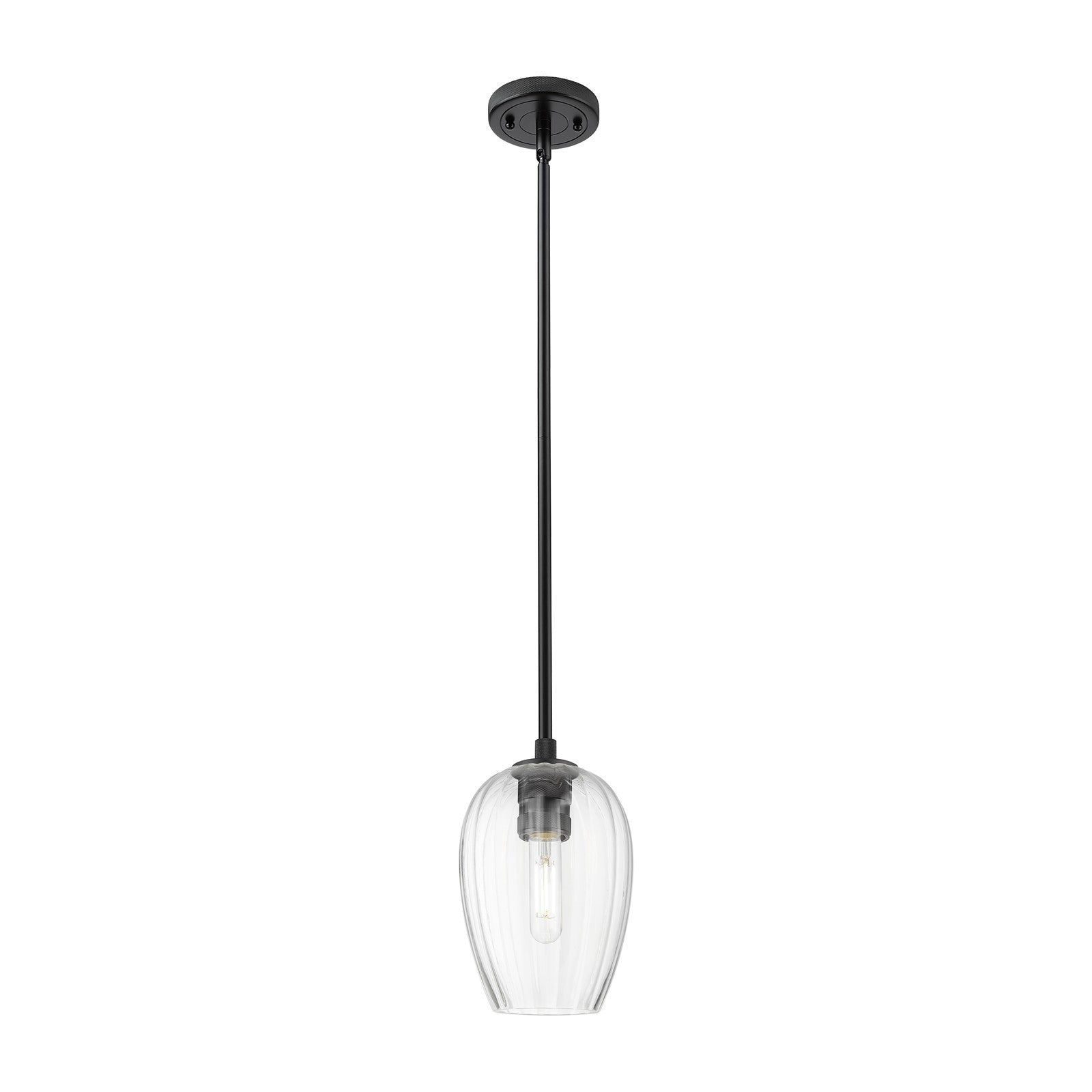 Innovations Preston Flute 6in 1-Light Pendant | Industrial Matte Black and Clear Glass | Kitchen Island & Dining Room | Model 434-1S-BK-G457-6CL
