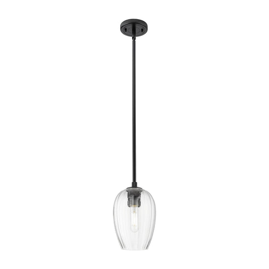 Innovations Preston Flute 6in 1-Light Pendant | Industrial Matte Black and Clear Glass | Kitchen Island & Dining Room | Model 434-1S-BK-G457-6CL