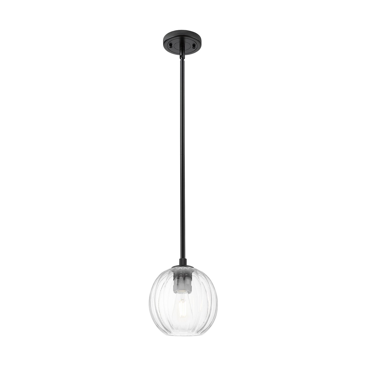 Innovations Preston Globe 7in 1-Light Pendant | Industrial Matte Black and Clear Glass | Kitchen Island & Dining Room | Model 434-1S-BK-G458-7CL