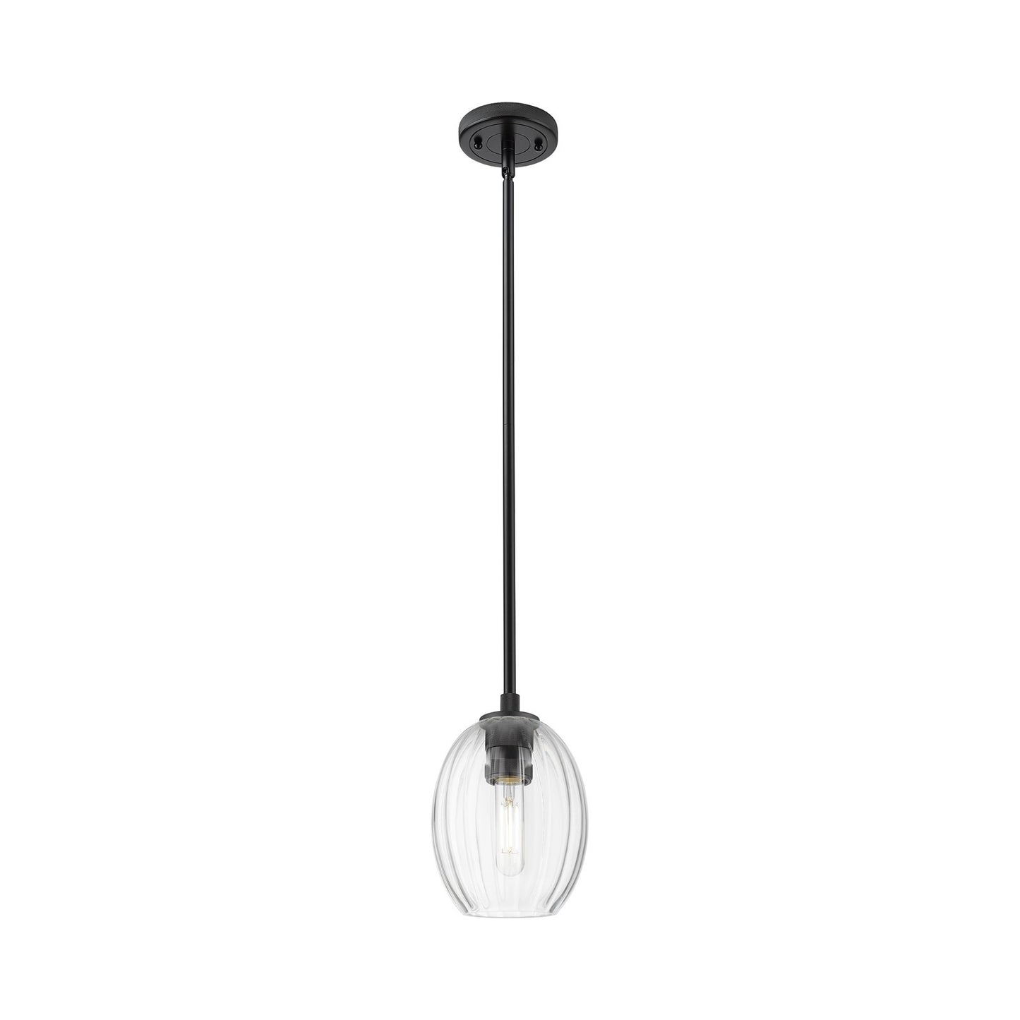 Innovations Preston Bulb 6in 1-Light Pendant | Industrial Matte Black and Clear Glass | Kitchen Island & Dining Room | Model 434-1S-BK-G459-6CL