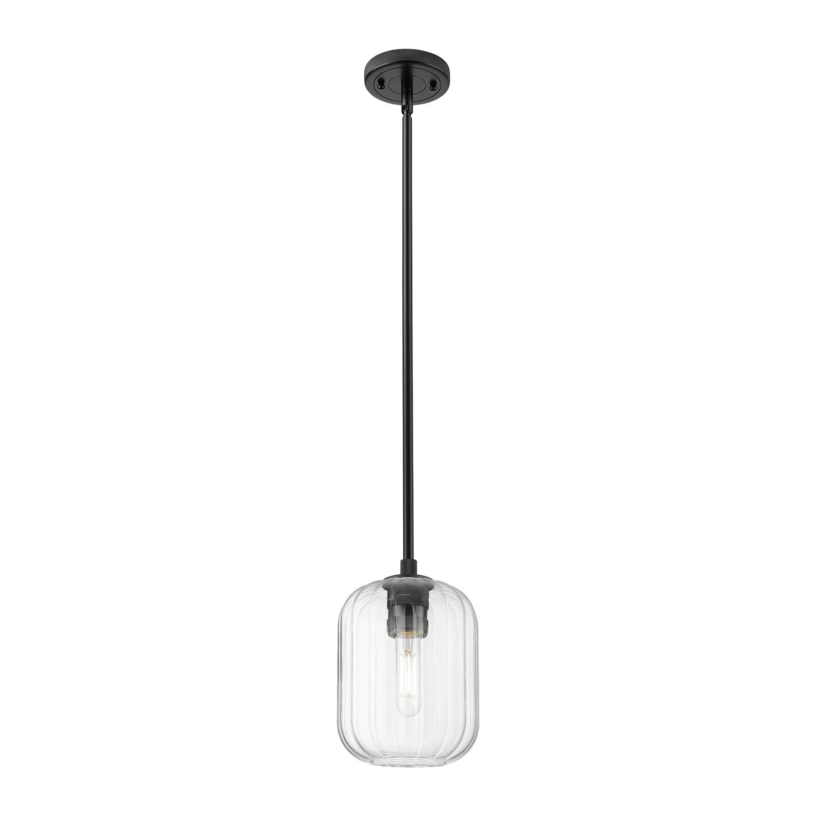 Innovations Preston Cylinder 7in 1-Light Pendant | Industrial Matte Black and Clear Glass | Kitchen Island & Dining Room | Model 434-1S-BK-G460-7CL