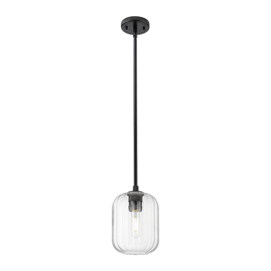 Innovations Preston Cylinder 7in 1-Light Pendant | Industrial Matte Black and Clear Glass | Kitchen Island & Dining Room | Model 434-1S-BK-G460-7CL