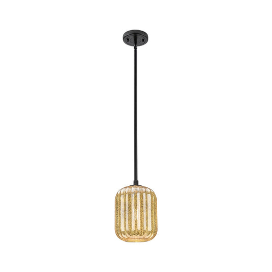 Innovations Preston Cylinder 7in 1-Light Pendant | Industrial Matte Black and Mercury Glass | Kitchen Island & Dining Room | Model 434-1S-BK-G460-7ME
