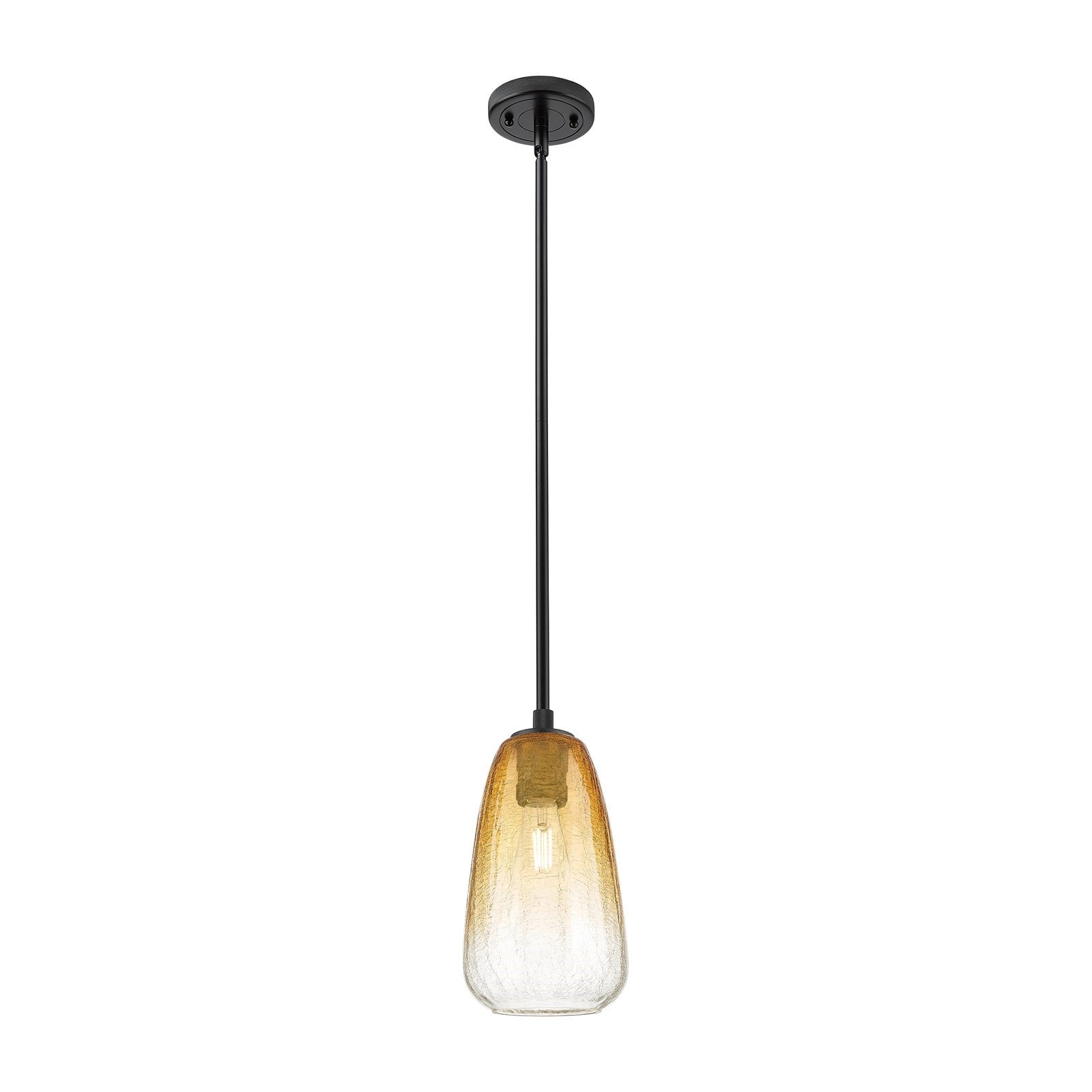 Innovations Brookhaven Almond 6in 1-Light Pendant | Industrial Matte Black and Amber Glass | Kitchen Island & Dining Room | Model 434-1S-BK-G480-6AM