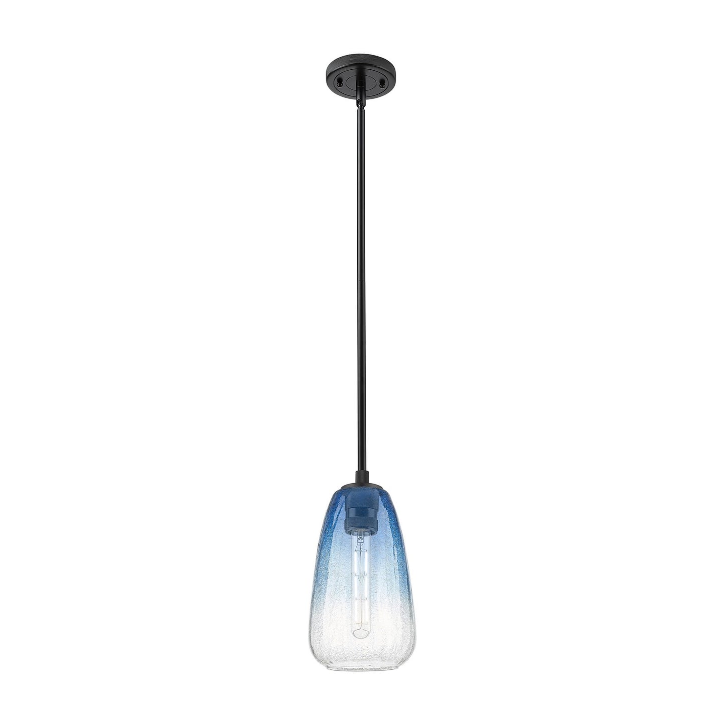Innovations Brookhaven Almond 6in 1-Light Pendant | Industrial Matte Black and Sapphire Blue Glass | Kitchen Island | Model 434-1S-BK-G480-6SB