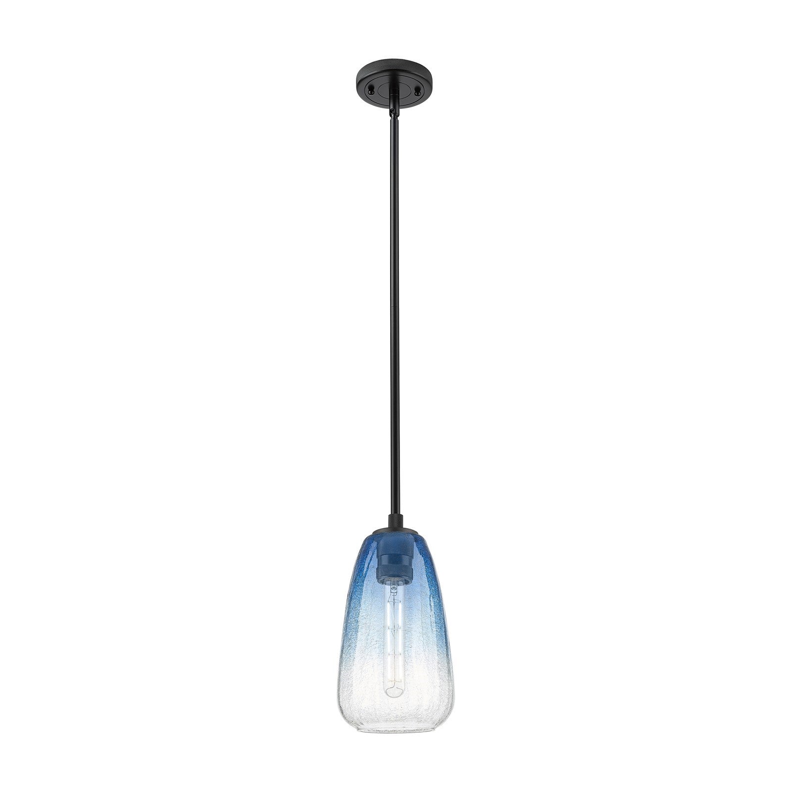 Innovations Brookhaven Almond 6in 1-Light Pendant | Industrial Matte Black and Sapphire Blue Glass | Kitchen Island | Model 434-1S-BK-G480-6SB