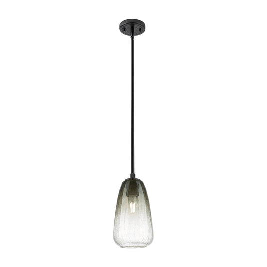 Innovations Brookhaven Almond 6in 1-Light Pendant | Industrial Matte Black and Slate Glass | Kitchen Island & Dining Room | Model 434-1S-BK-G480-6SL