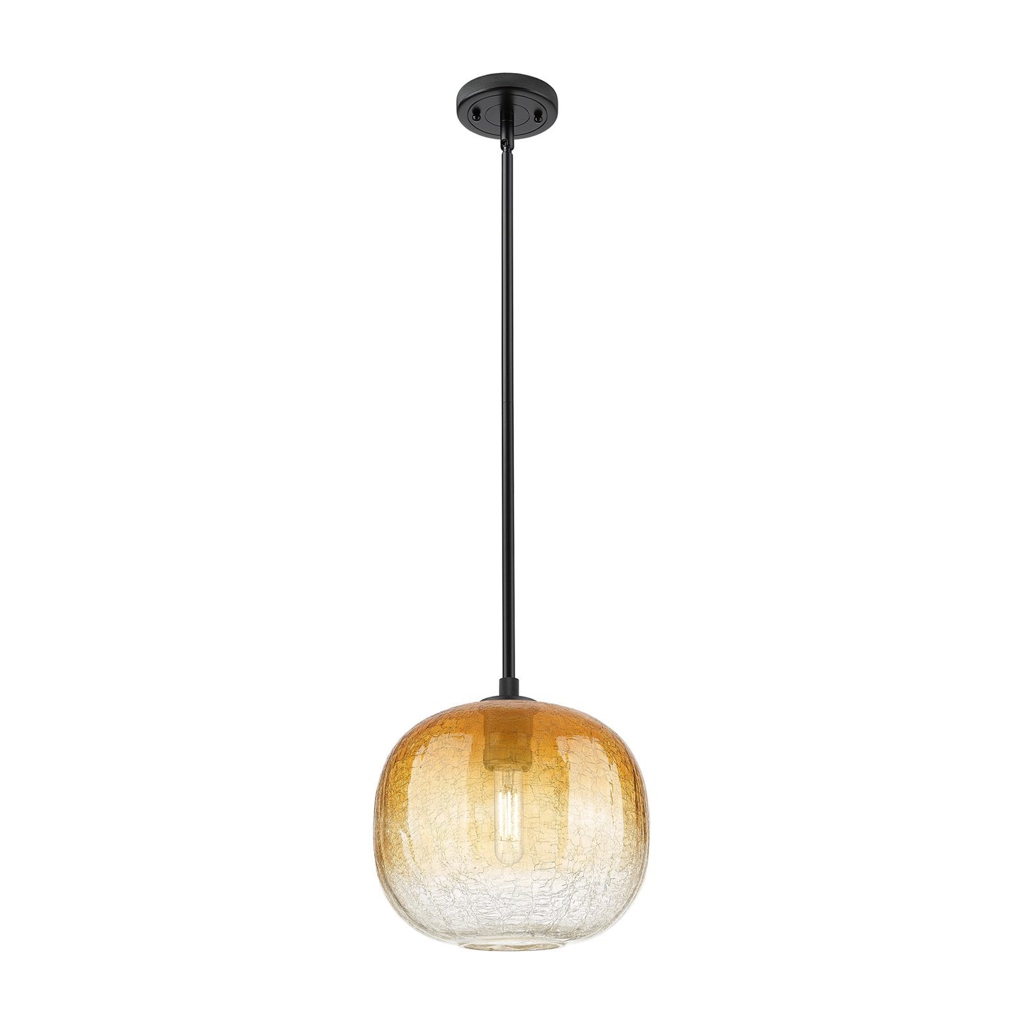 Innovations Brookhaven Sphere 10.5in 1-Light Pendant | Industrial Matte Black and Amber Glass | Kitchen Island & Dining | Model 434-1S-BK-G481-10AM