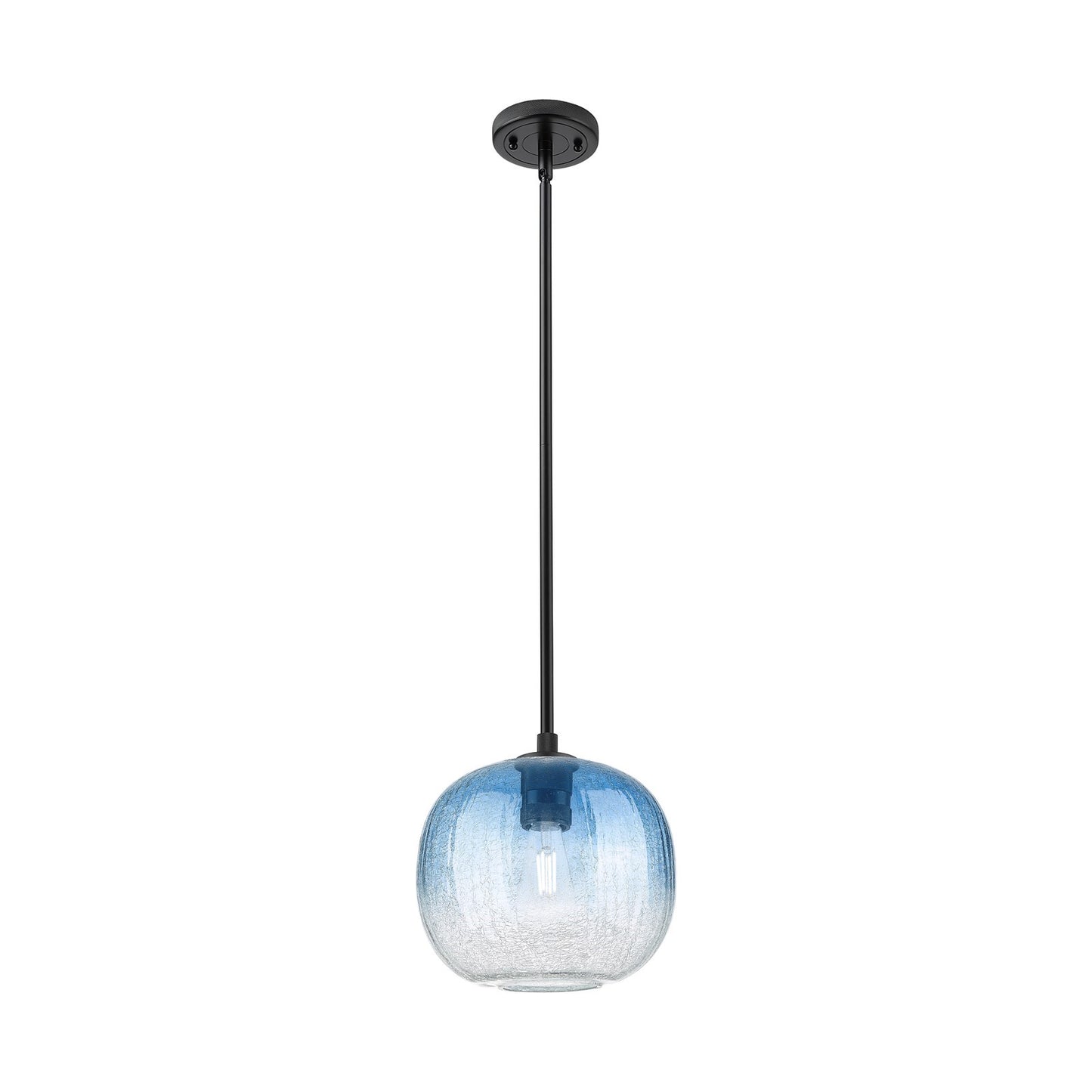 Innovations Brookhaven Sphere 10in 1-Light Pendant | Industrial Matte Black and Sapphire Blue Glass | Kitchen Island | Model 434-1S-BK-G481-10SB