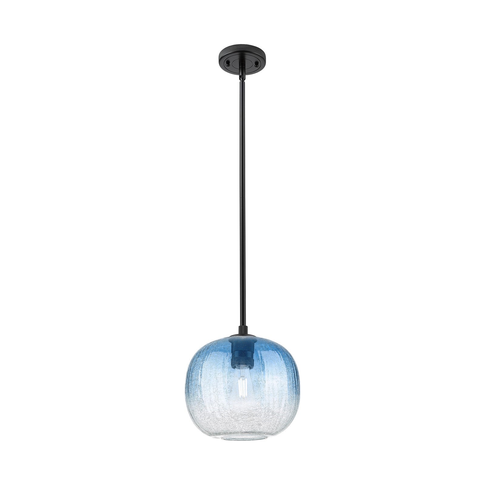 Innovations Brookhaven Sphere 10in 1-Light Pendant | Industrial Matte Black and Sapphire Blue Glass | Kitchen Island | Model 434-1S-BK-G481-10SB