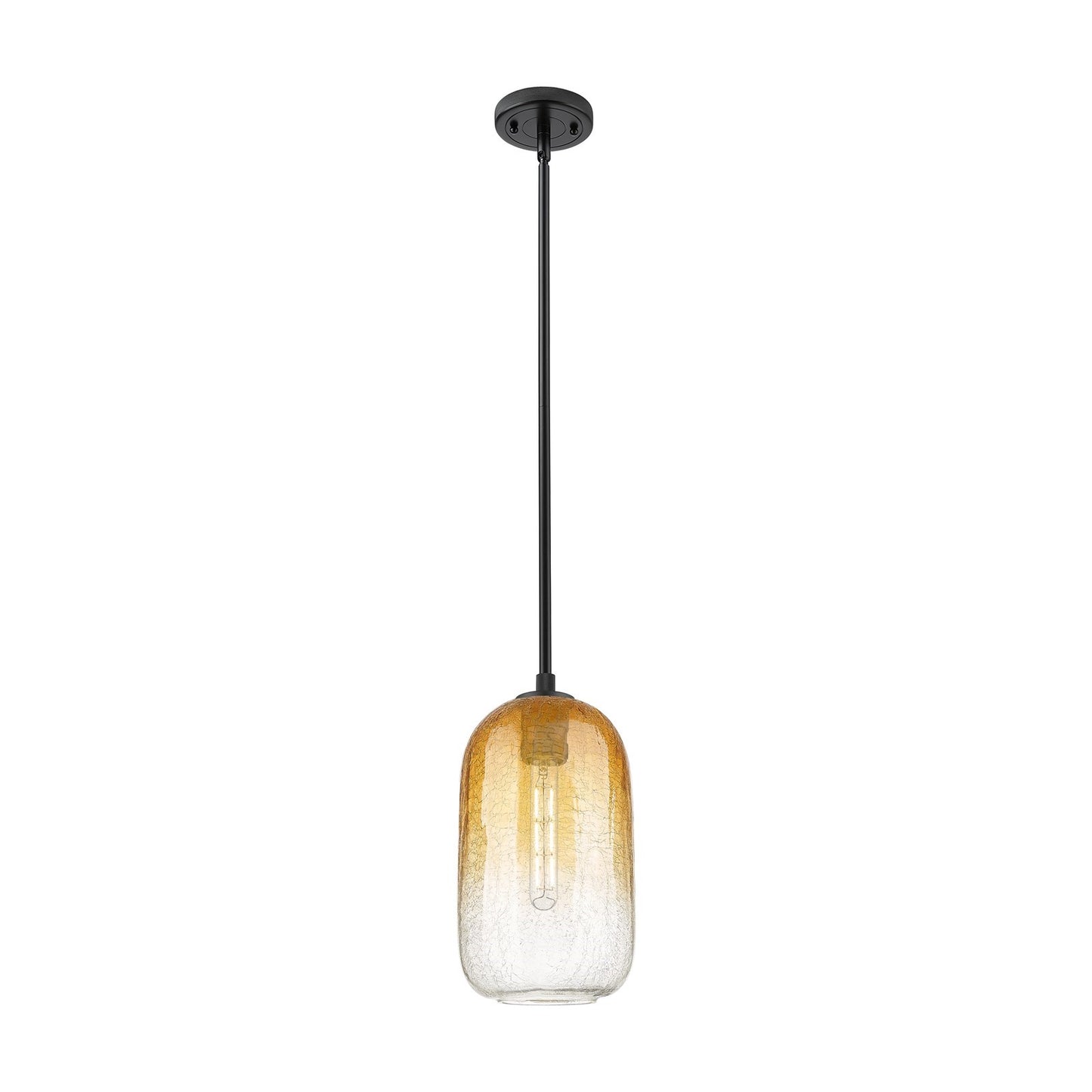 Innovations Brookhaven Cloche 7in 1-Light Pendant | Industrial Matte Black and Amber Glass | Kitchen Island & Dining Room | Model 434-1S-BK-G482-7AM
