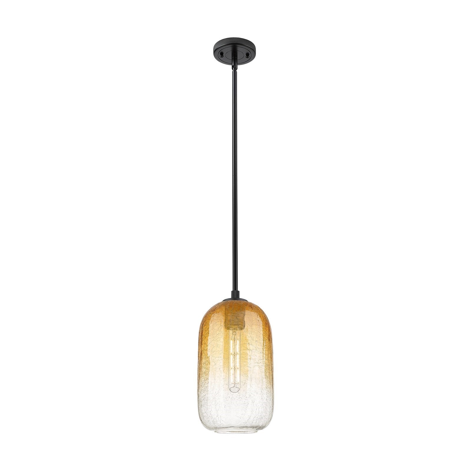 Innovations Brookhaven Cloche 7in 1-Light Pendant | Industrial Matte Black and Amber Glass | Kitchen Island & Dining Room | Model 434-1S-BK-G482-7AM