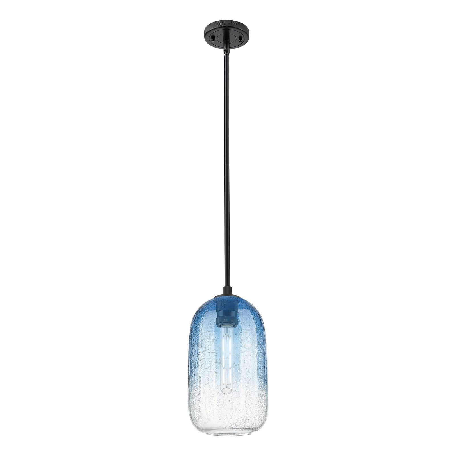 Innovations Brookhaven Cloche 7in 1-Light Pendant | Industrial Matte Black and Sapphire Blue Glass | Kitchen Island | Model 434-1S-BK-G482-7SB