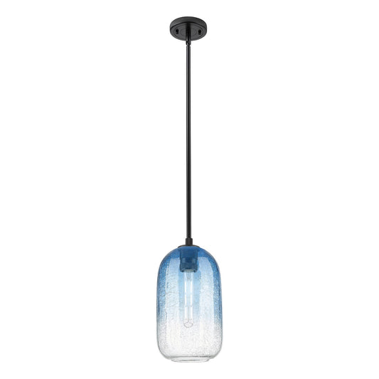 Innovations Brookhaven Cloche 7in 1-Light Pendant | Industrial Matte Black and Sapphire Blue Glass | Kitchen Island | Model 434-1S-BK-G482-7SB
