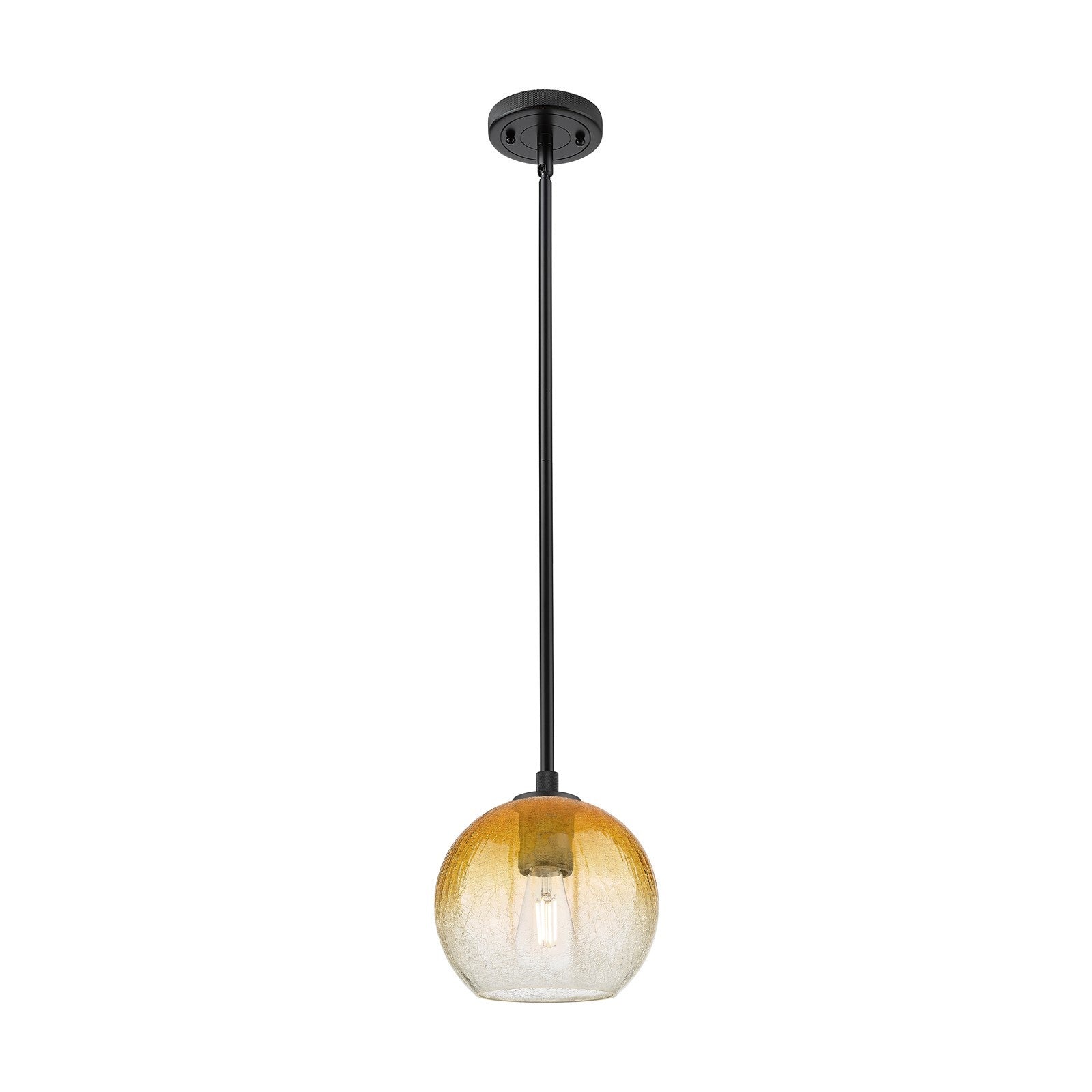 Innovations Brookhaven Globe 8in 1-Light Pendant | Industrial Matte Black and Amber Glass | Kitchen Island & Dining Room | Model 434-1S-BK-G483-8AM