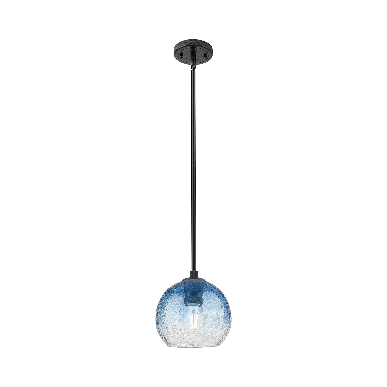 Innovations Brookhaven Globe 8in 1-Light Pendant | Industrial Matte Black and Sapphire Blue Glass | Kitchen Island | Model 434-1S-BK-G483-8SB