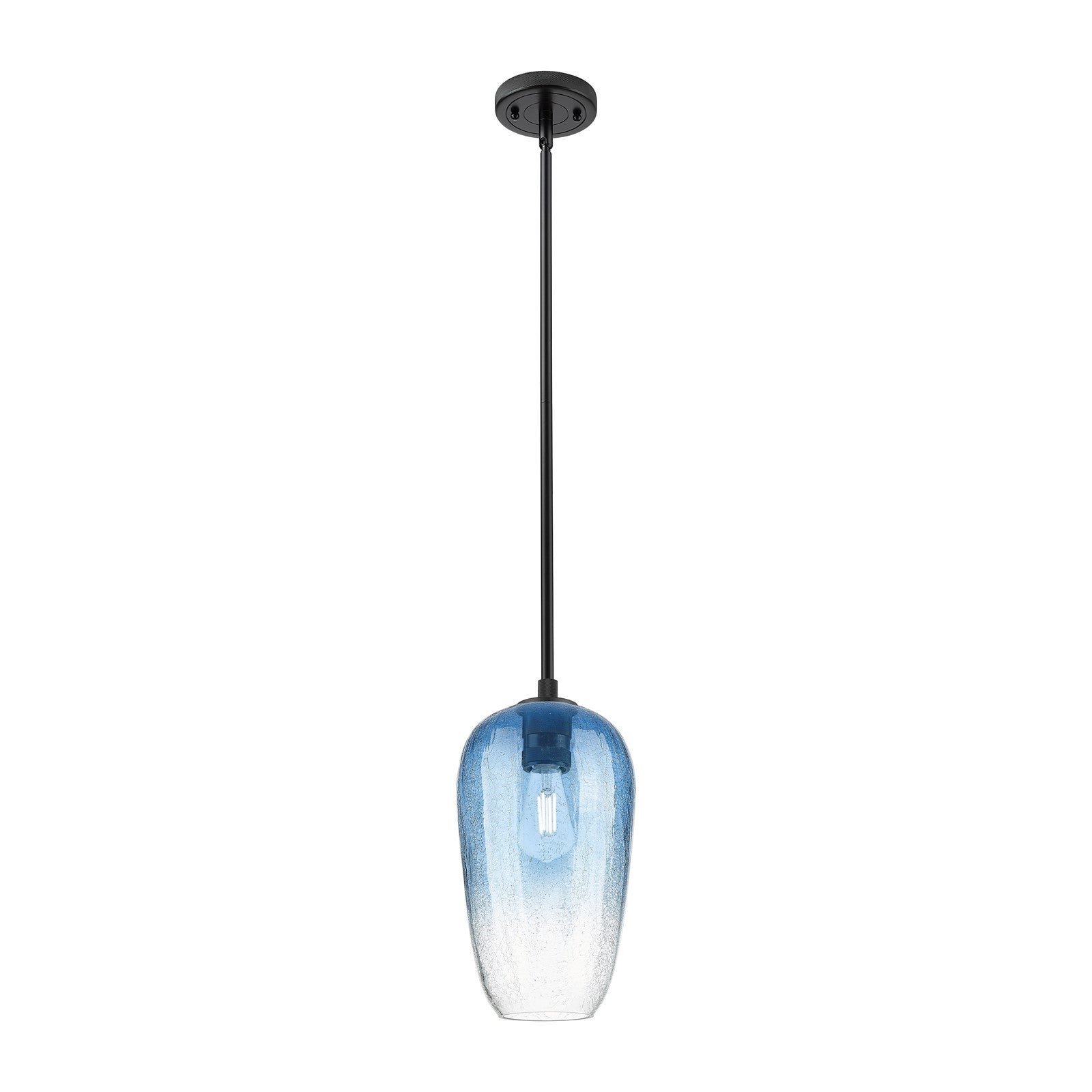 Innovations Brookhaven Flute 7in 1-Light Pendant | Industrial Matte Black and Sapphire Blue Glass | Kitchen Island | Model 434-1S-BK-G484-7SB