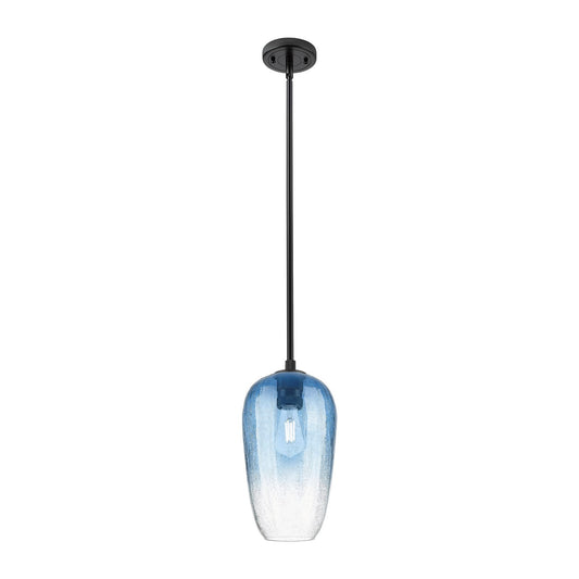 Innovations Brookhaven Flute 7in 1-Light Pendant | Industrial Matte Black and Sapphire Blue Glass | Kitchen Island | Model 434-1S-BK-G484-7SB