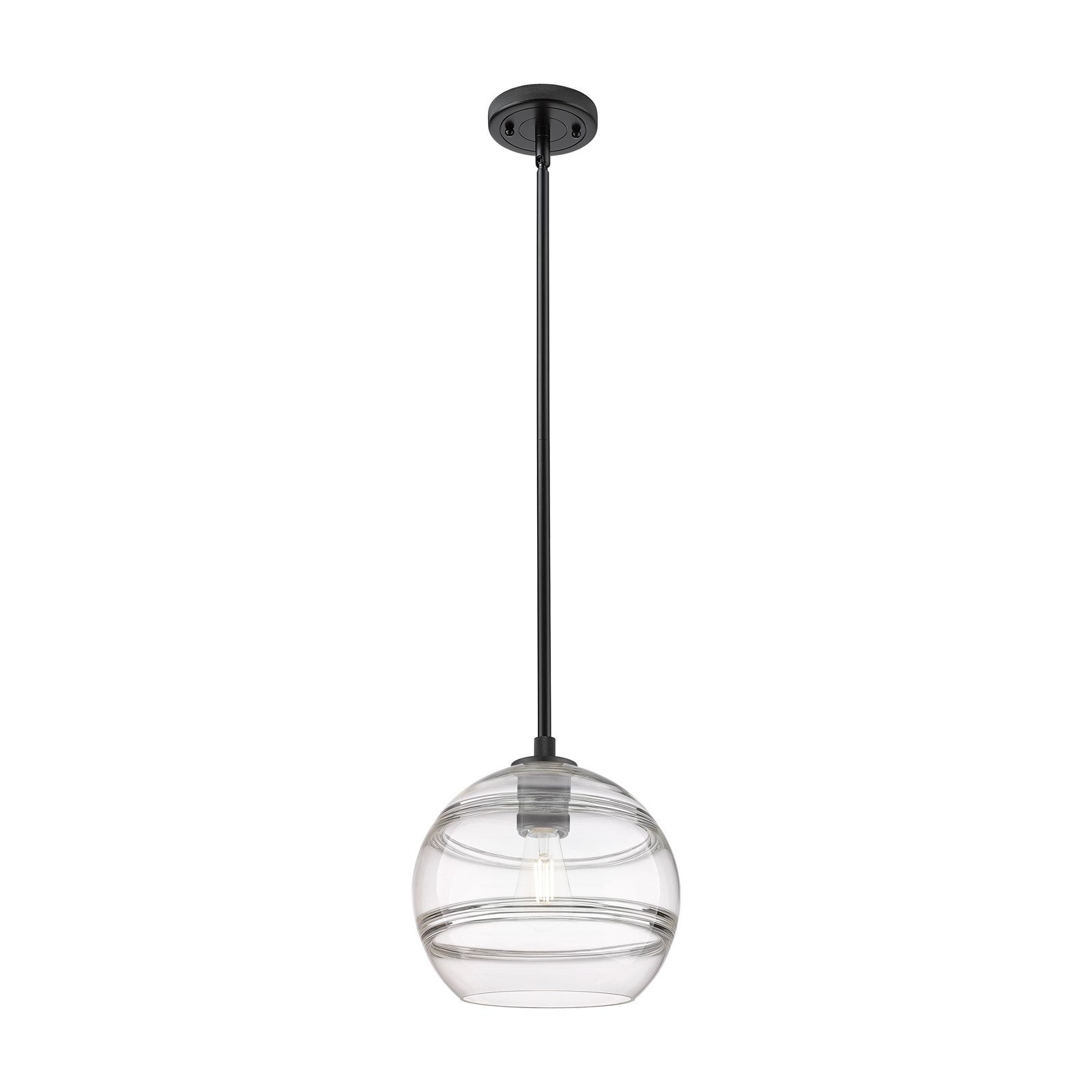 Innovations Rochester 10in 1-Light Pendant | Industrial Matte Black and Clear Glass | Kitchen Island & Dining Room | Model 434-1S-BK-G556-10CL