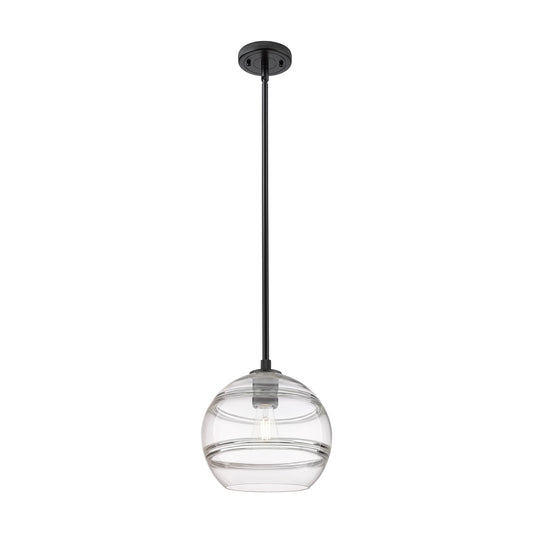 Innovations Rochester 10in 1-Light Pendant | Industrial Matte Black and Clear Glass | Kitchen Island & Dining Room | Model 434-1S-BK-G556-10CL