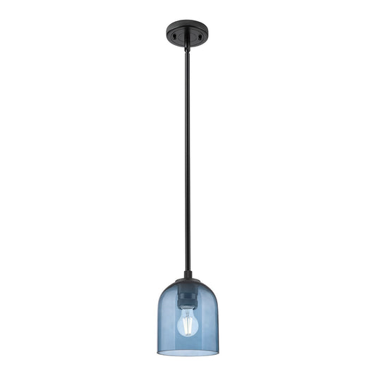 Innovations Bella 5.5in 1-Light Pendant | Industrial Matte Black and Blue Glass | Kitchen Island & Dining Room | Model 434-1S-BK-G558-6BL