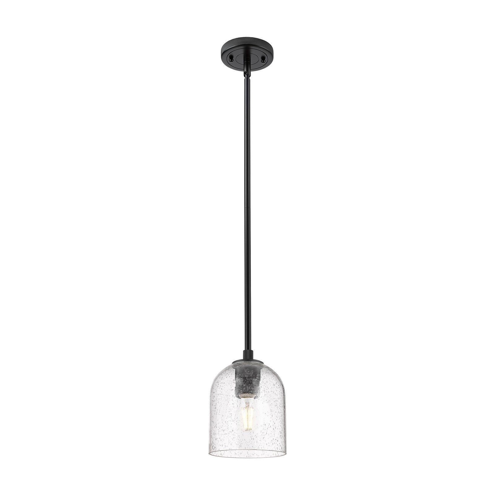 Innovations Bella 5.5in 1-Light Pendant | Industrial Matte Black and Seedy Glass | Kitchen Island & Dining Room | Model 434-1S-BK-G558-6SDY