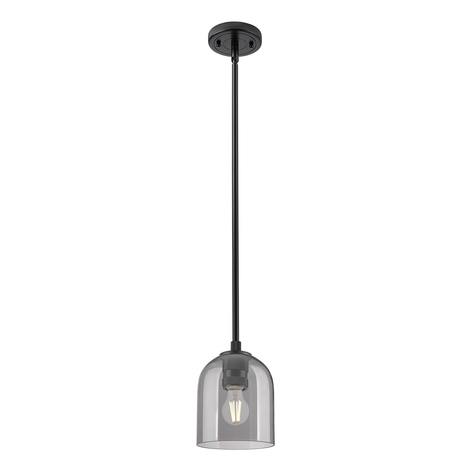Innovations Bella 6in 1-Light Pendant | Industrial Matte Black and Light Smoke Glass | Kitchen Island & Dining Room | Model 434-1S-BK-G558-6SM