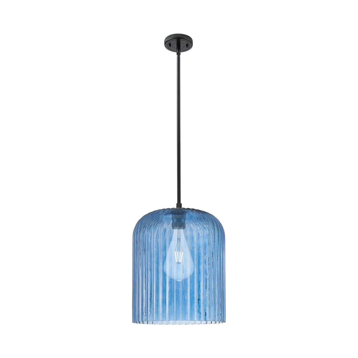 Innovations Crown Point 12in 1-Light Pendant | Industrial Matte Black and Princess Blue Glass | Kitchen Island & Dining | Model 434-1S-BK-G559-12BL