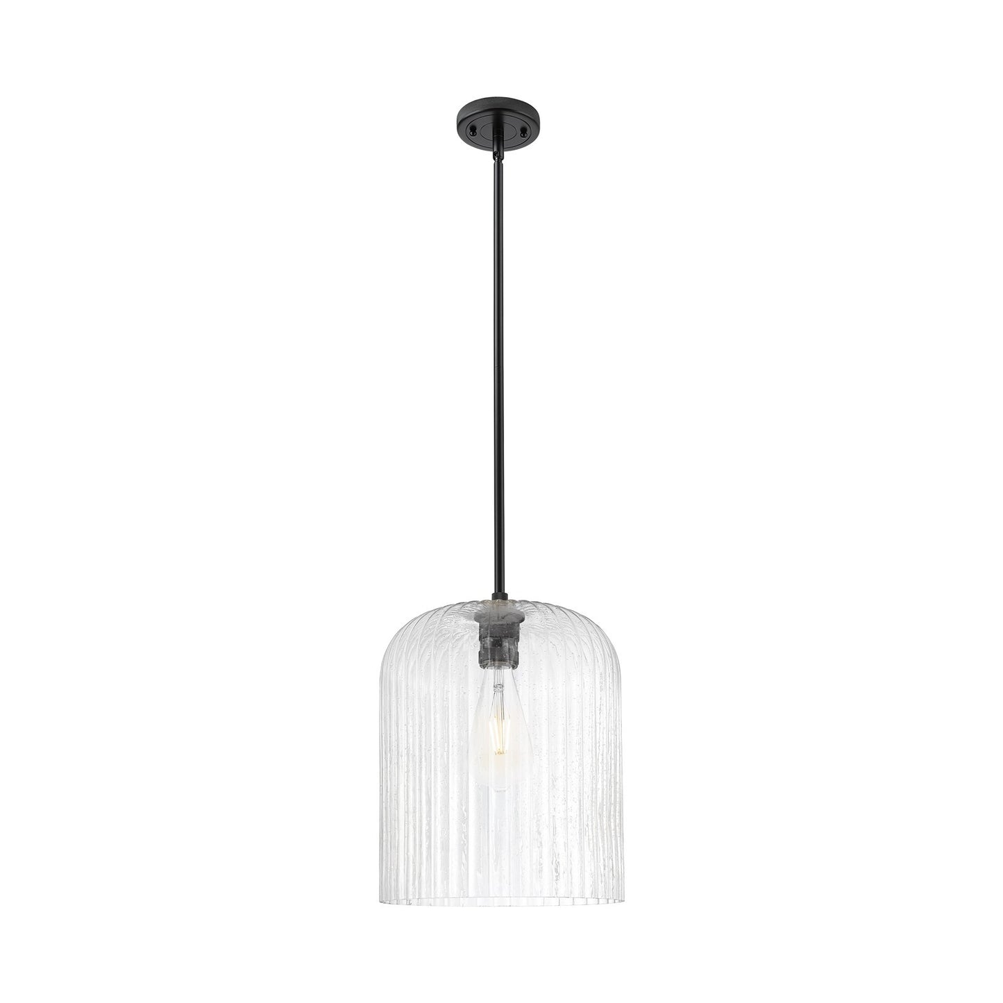 Innovations Crown Point 12in 1-Light Pendant | Industrial Matte Black and Seedy Glass | Kitchen Island & Dining Room | Model 434-1S-BK-G559-12SDY