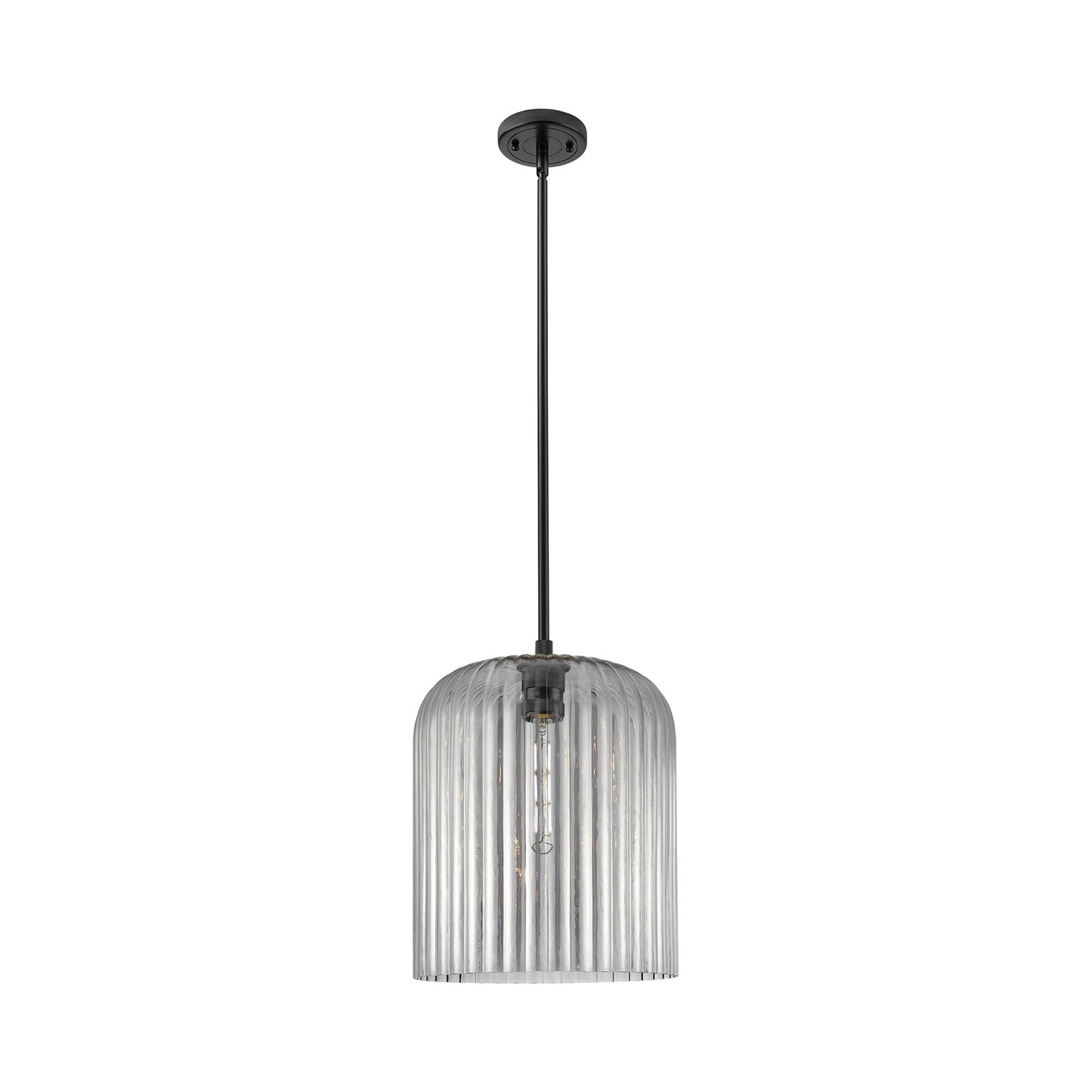 Innovations Crown Point 12in 1-Light Pendant | Industrial Matte Black and Light Smoke Glass | Kitchen Island & Dining | Model 434-1S-BK-G559-12SM
