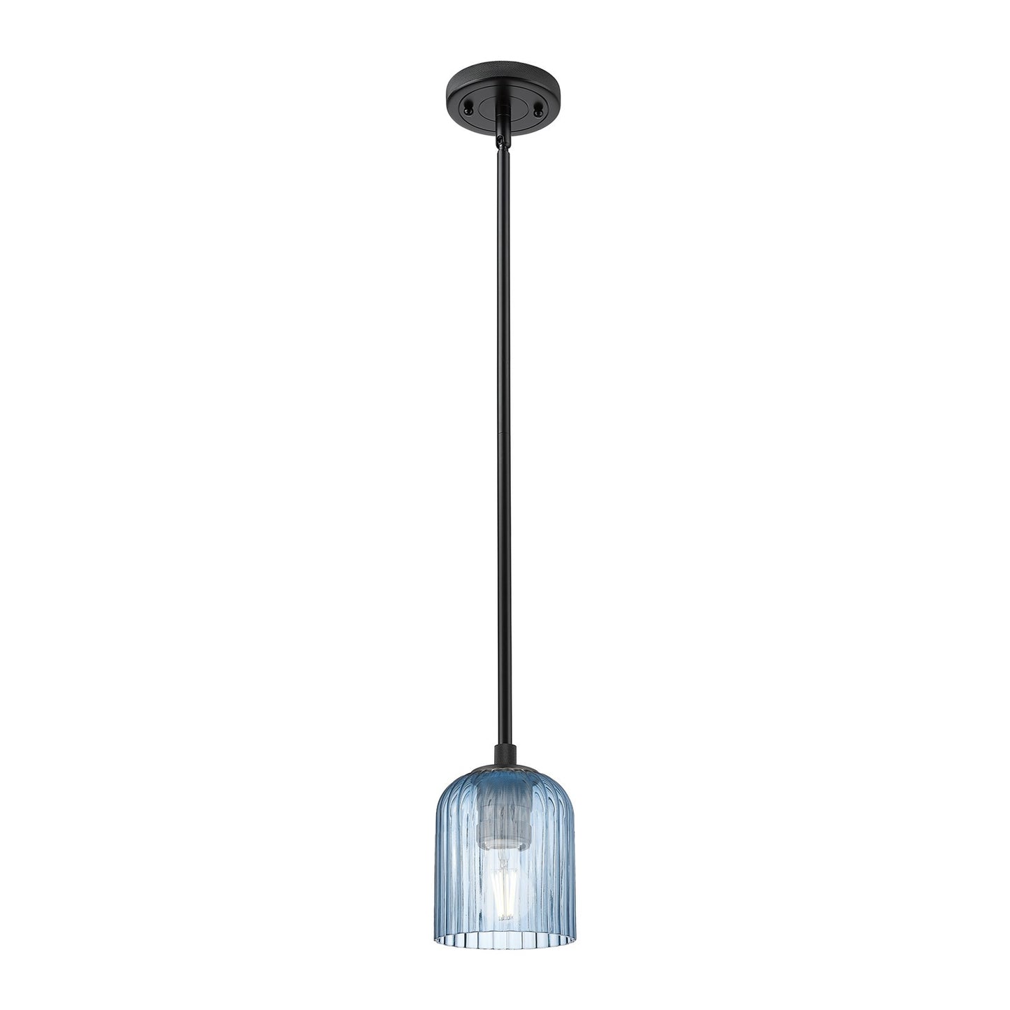 Innovations Crown Point 5in 1-Light Pendant | Industrial Matte Black and Princess Blue Glass | Kitchen Island & Dining | Model 434-1S-BK-G559-5BL
