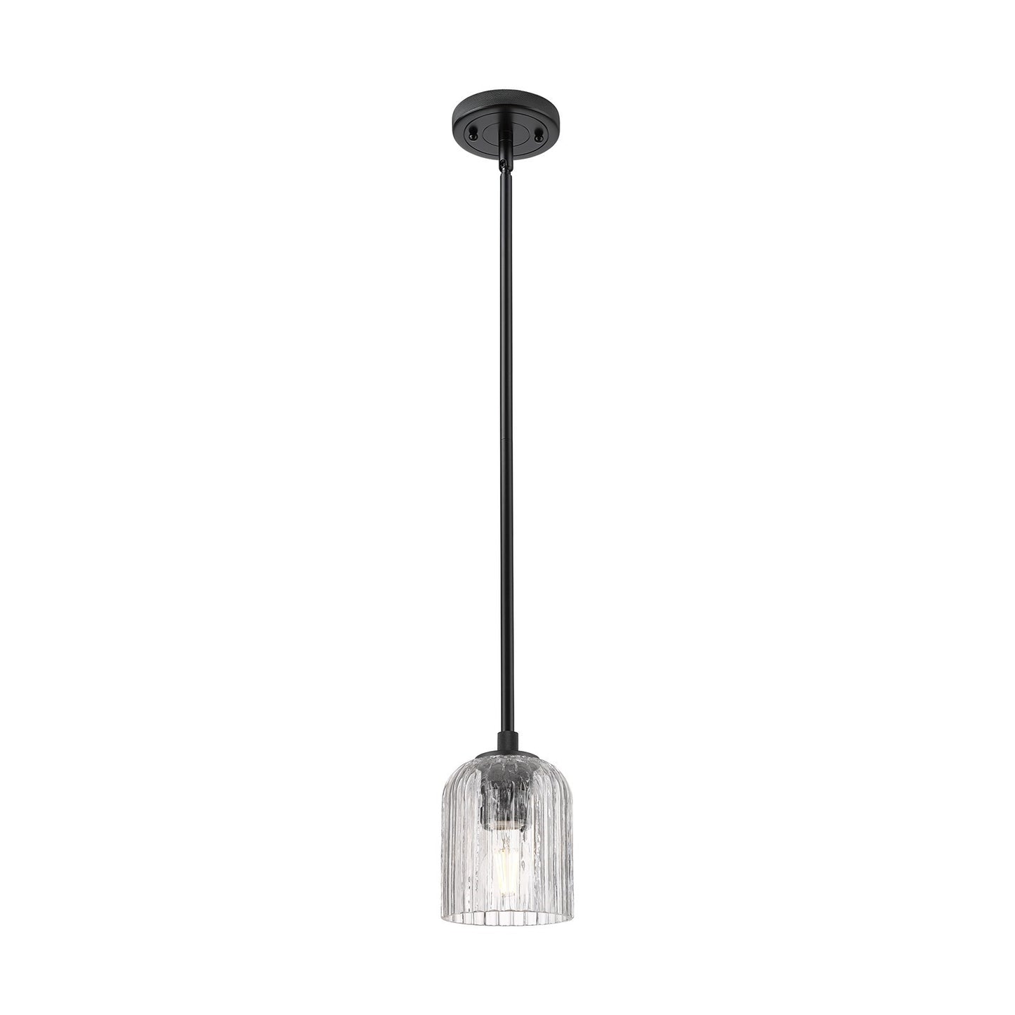 Innovations Crown Point 5in 1-Light Pendant | Industrial Matte Black and Clear Glass | Kitchen Island & Dining Room | Model 434-1S-BK-G559-5CL