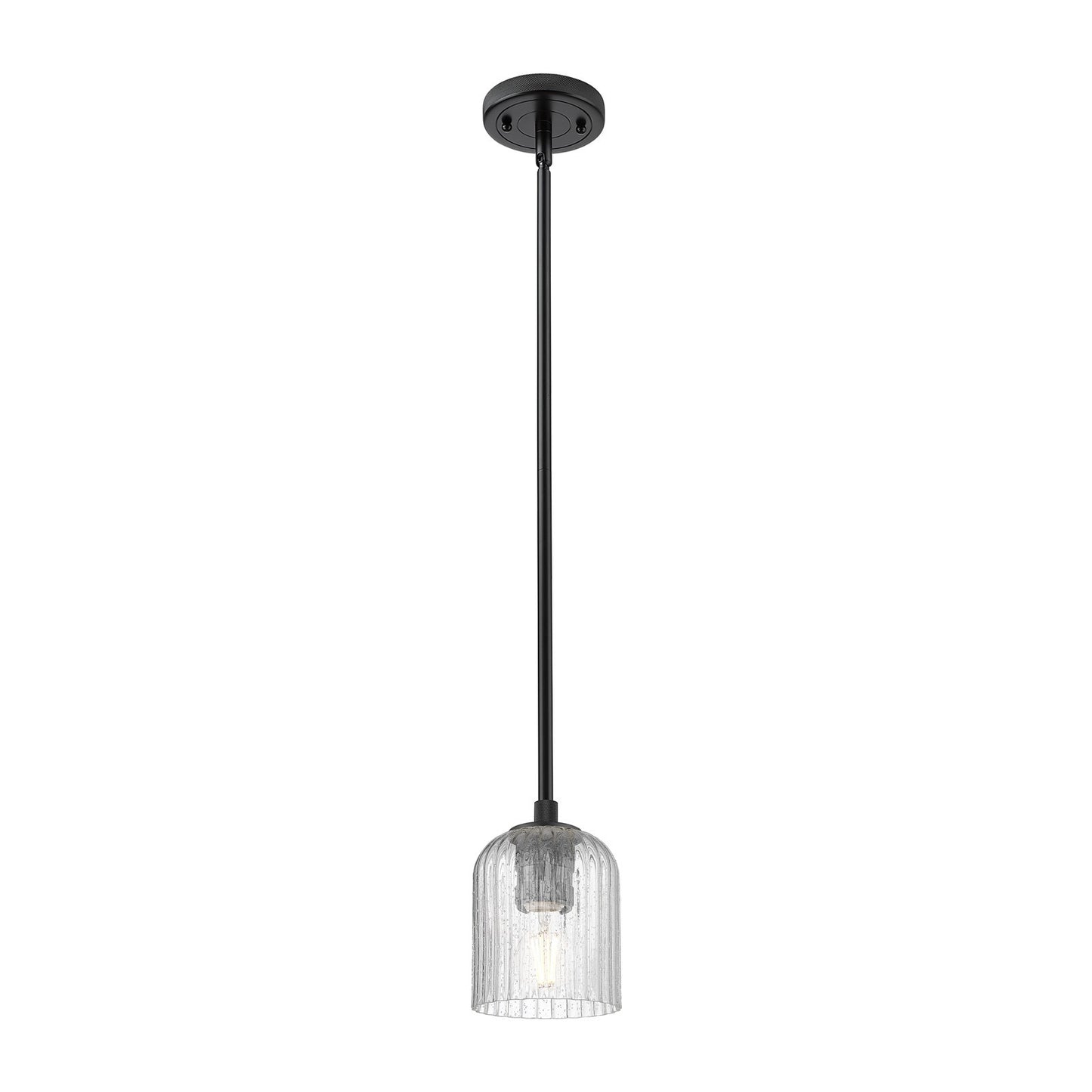 Innovations Crown Point 5in 1-Light Pendant | Industrial Matte Black and Seedy Glass | Kitchen Island & Dining Room | Model 434-1S-BK-G559-5SDY