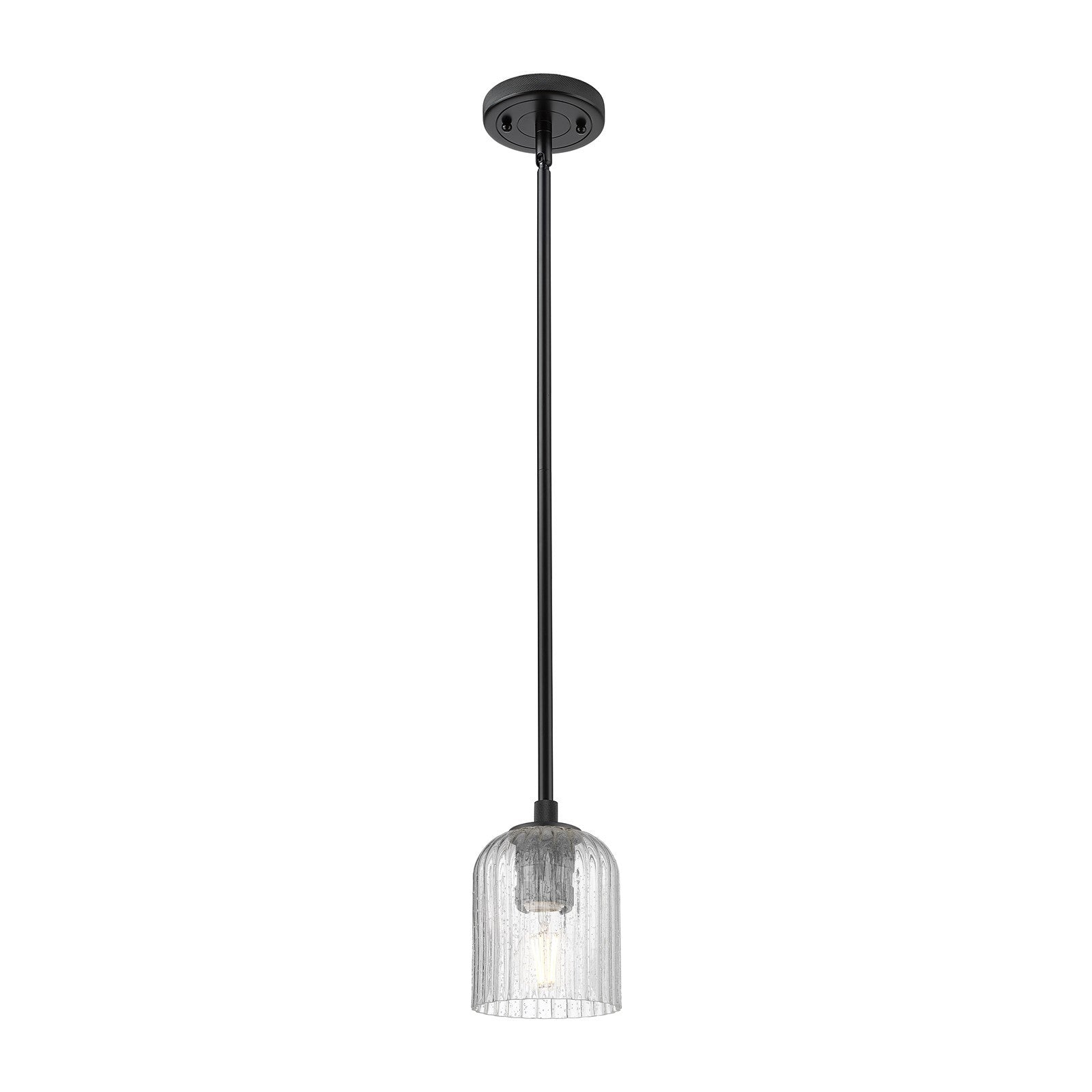 Innovations Crown Point 5in 1-Light Pendant | Industrial Matte Black and Seedy Glass | Kitchen Island & Dining Room | Model 434-1S-BK-G559-5SDY