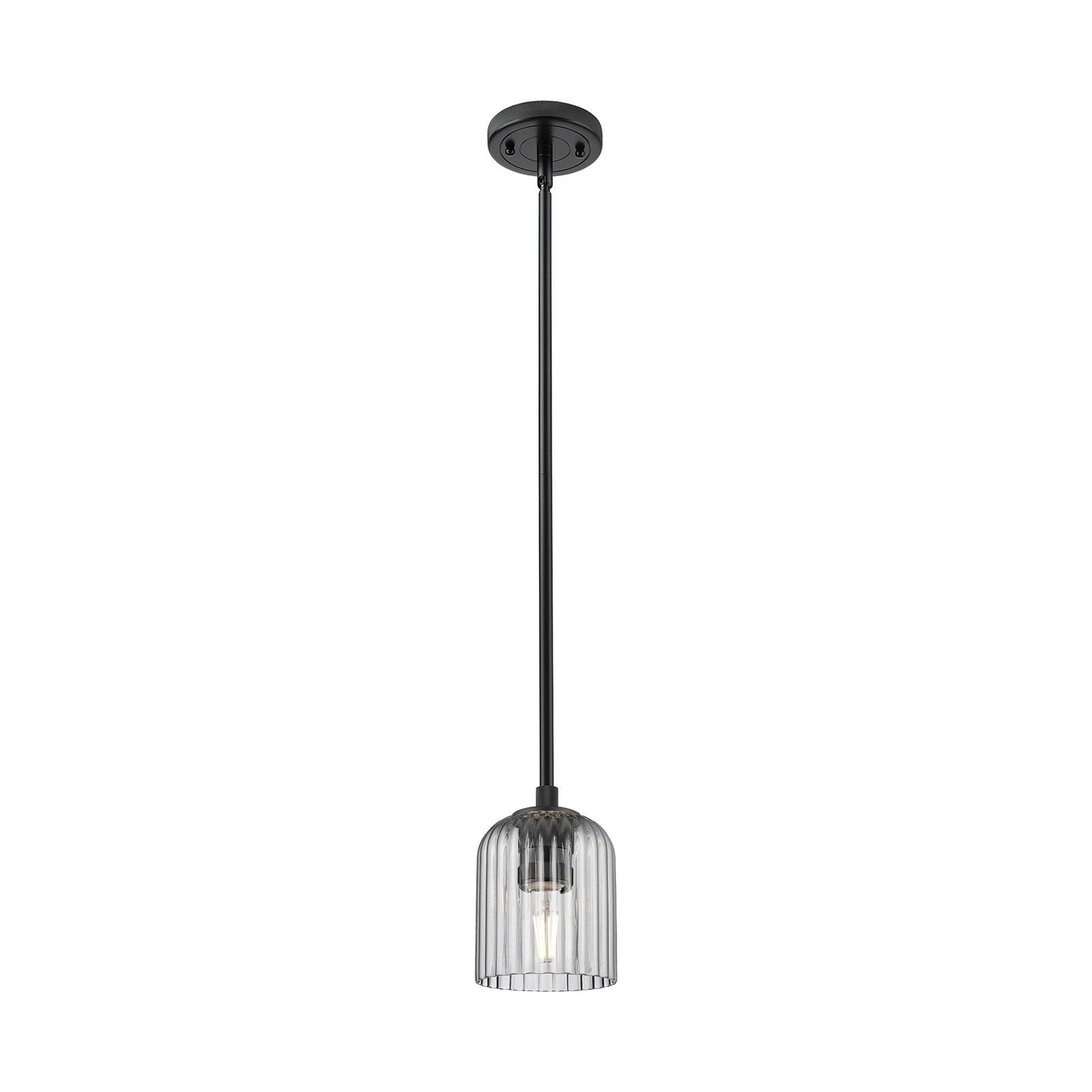Innovations Crown Point 5in 1-Light Pendant | Industrial Matte Black and Light Smoke Glass | Kitchen Island & Dining Room | Model 434-1S-BK-G559-5SM