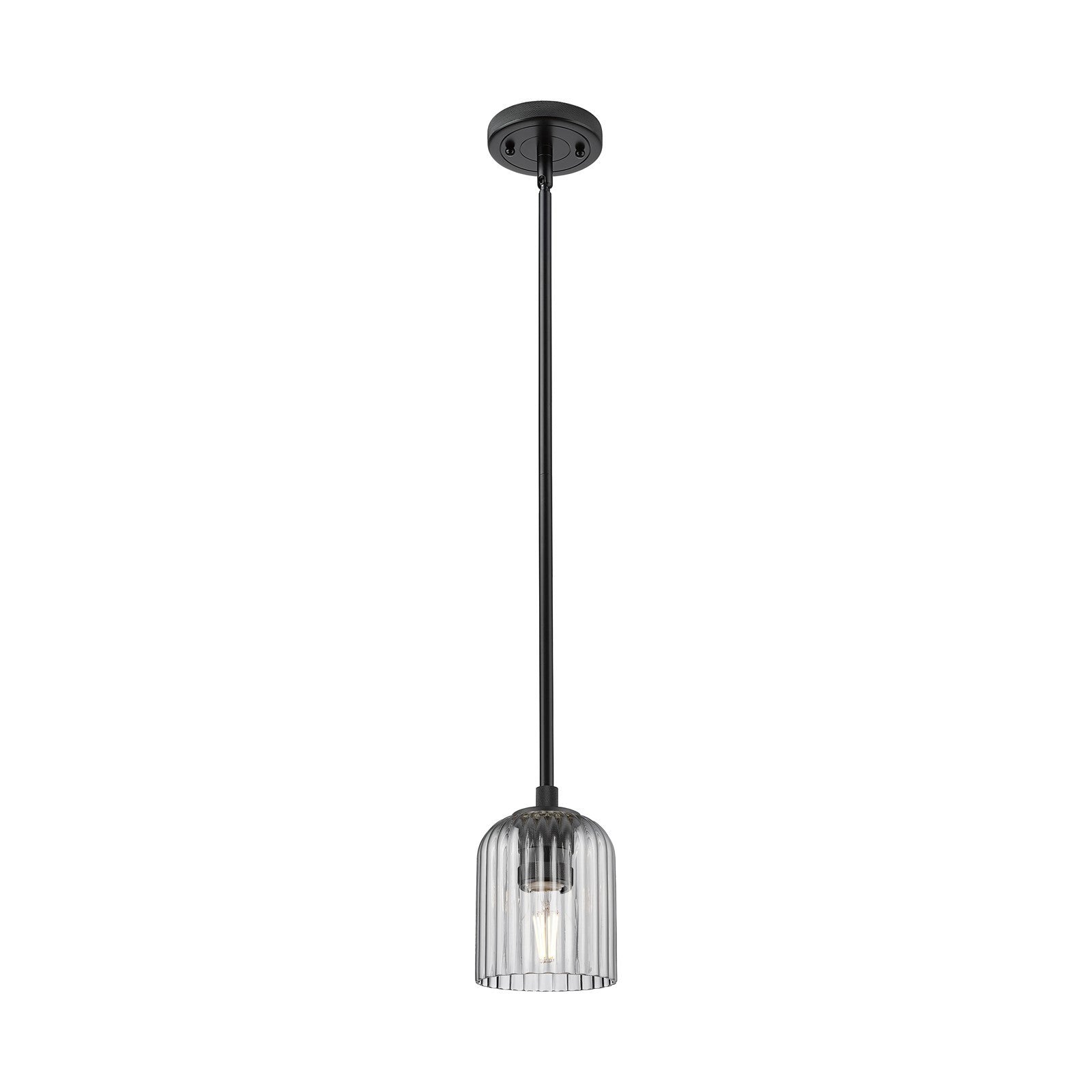 Innovations Crown Point 5in 1-Light Pendant | Industrial Matte Black and Light Smoke Glass | Kitchen Island & Dining Room | Model 434-1S-BK-G559-5SM