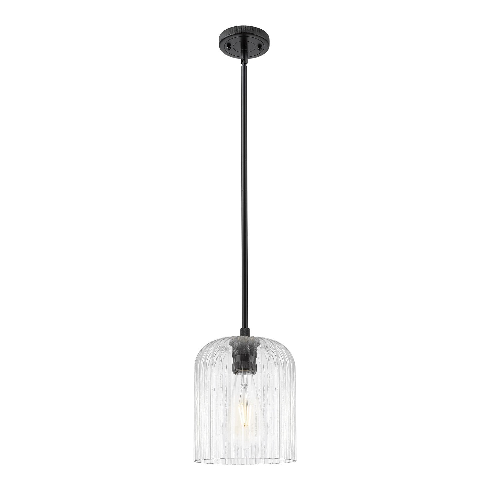 Innovations Crown Point 8in 1-Light Pendant | Industrial Matte Black and Clear Glass | Kitchen Island & Dining Room | Model 434-1S-BK-G559-8CL