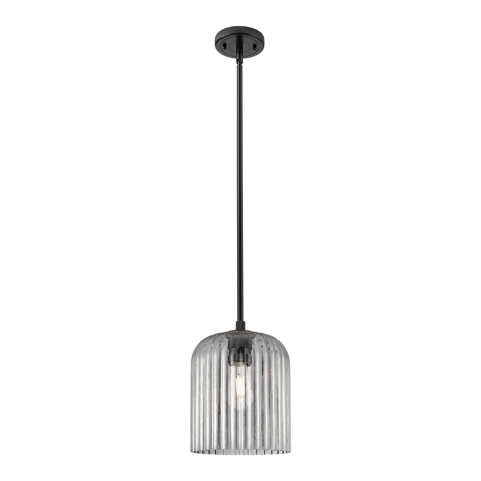 Innovations Crown Point 8in 1-Light Pendant | Industrial Matte Black and Light Smoke Glass | Kitchen Island & Dining Room | Model 434-1S-BK-G559-8SM
