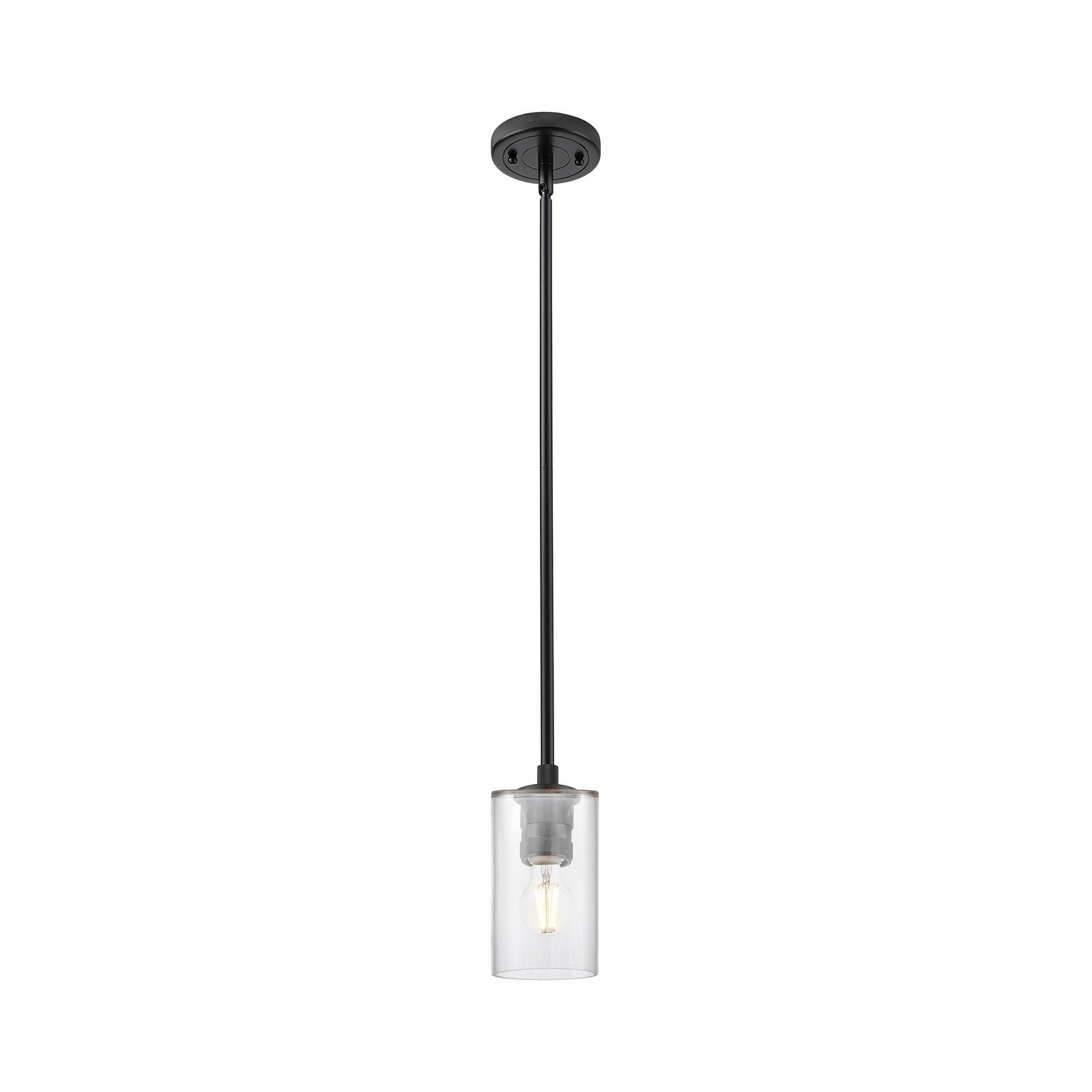 Innovations Clymer 4in 1-Light Pendant | Industrial Matte Black and Clear Glass | Kitchen Island & Dining Room | Model 434-1S-BK-G802