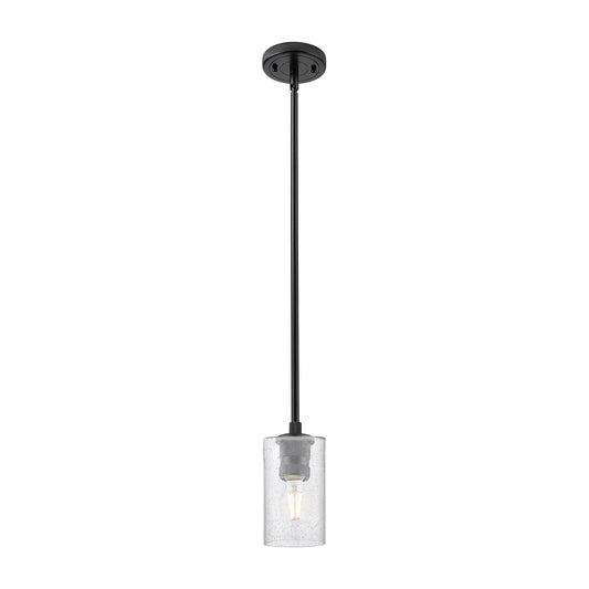 Innovations Clymer 4in 1-Light Pendant | Industrial Matte Black and Seedy Glass | Kitchen Island & Dining Room | Model 434-1S-BK-G804
