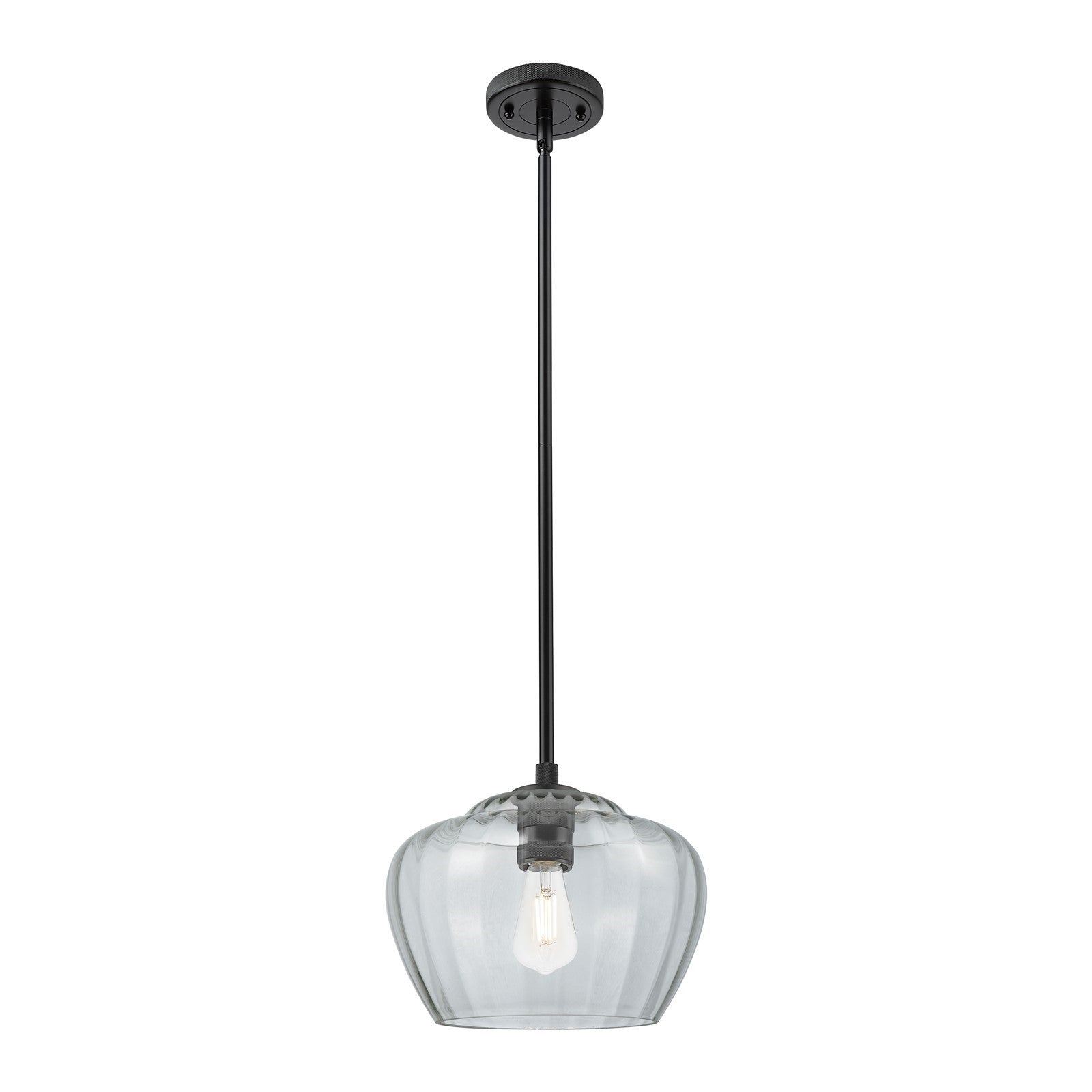 Innovations Fenton 11in 1-Light Pendant | Industrial Matte Black and Clear Glass | Kitchen Island & Dining Room | Model 434-1S-BK-G92-L