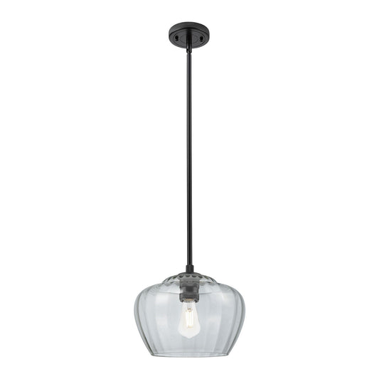 Innovations Fenton 11in 1-Light Pendant | Industrial Matte Black and Clear Glass | Kitchen Island & Dining Room | Model 434-1S-BK-G92-L